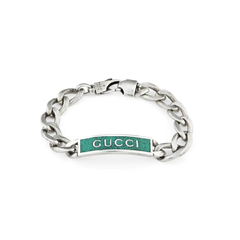 Gucci Logo Sterling Silver Turquoise Enamel Chain Bracelet D sold by Jura Watches