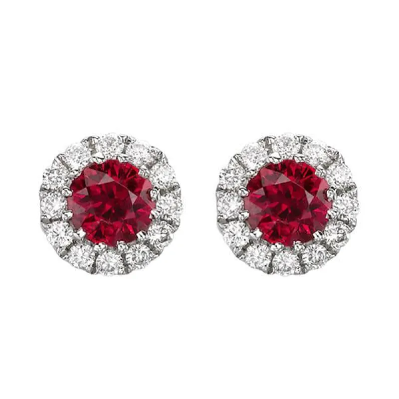 18ct White Gold 0.11ct Diamond Ruby Round Cluster Stud Earrings D sold by Jura Watches