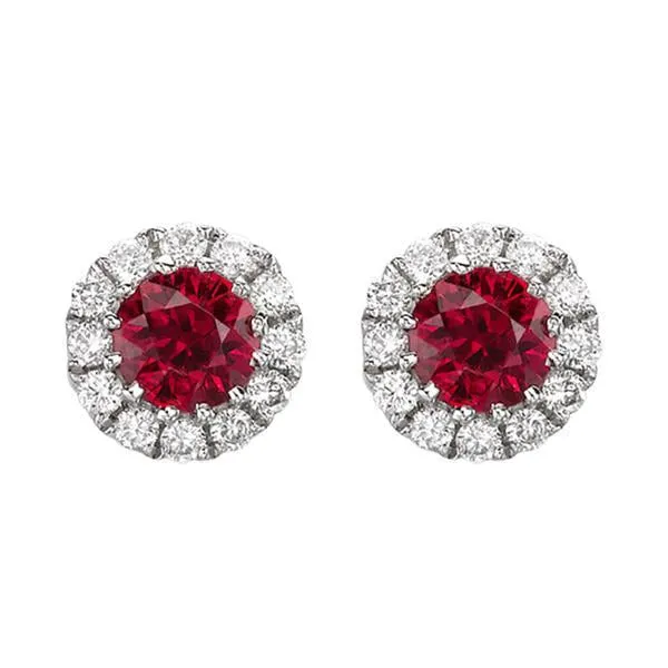 18ct White Gold 0.11ct Diamond Ruby Round Cluster Stud Earrings D sold by Jura Watches