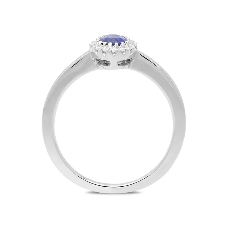 18ct White Gold Sapphire Diamond Halo Ring sold by Jura Watches product image thumbnail 2