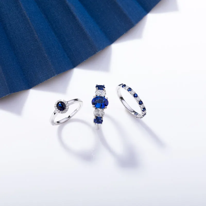 18ct White Gold Sapphire Diamond Halo Ring sold by Jura Watches product image thumbnail 3