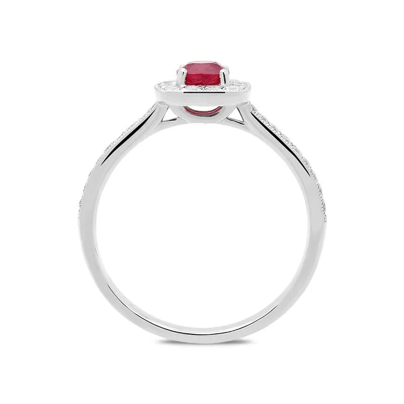18ct White Gold 0.49ct Ruby Diamond Cushion Ring sold by Jura Watches product image thumbnail 2