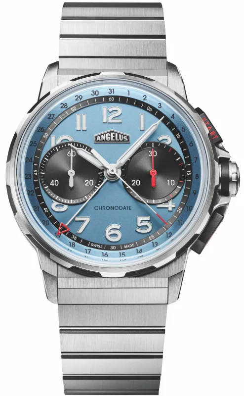 Angelus Chronodate Titanium Storm Blue Bracelet Watch sold by Jura Watches