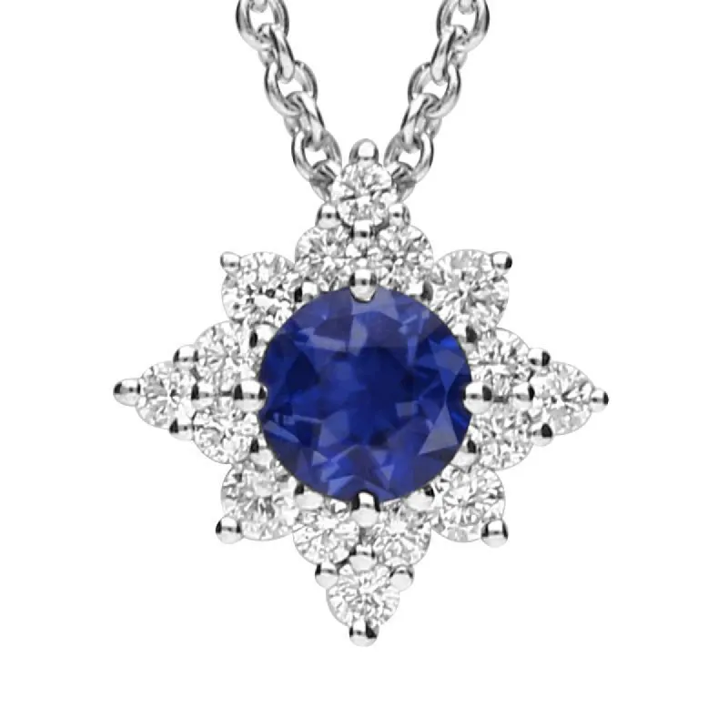 18ct White Gold 0.38ct Sapphire 0.13ct Diamond Star Cluster Necklace D sold by Jura Watches