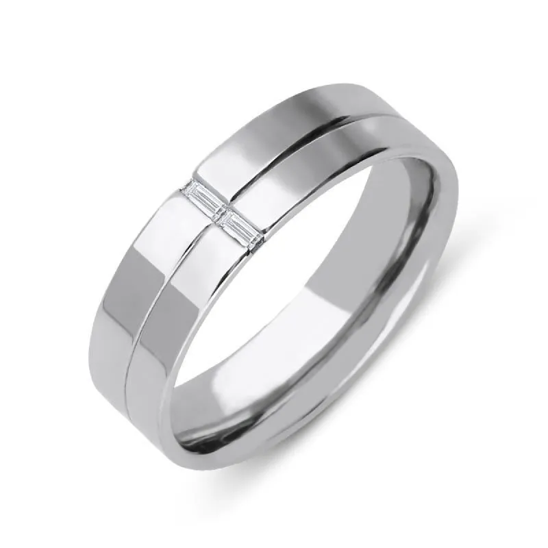 Palladium Diamond Baguette Cut Two Row 6mm Wedding Ring D sold by Jura Watches