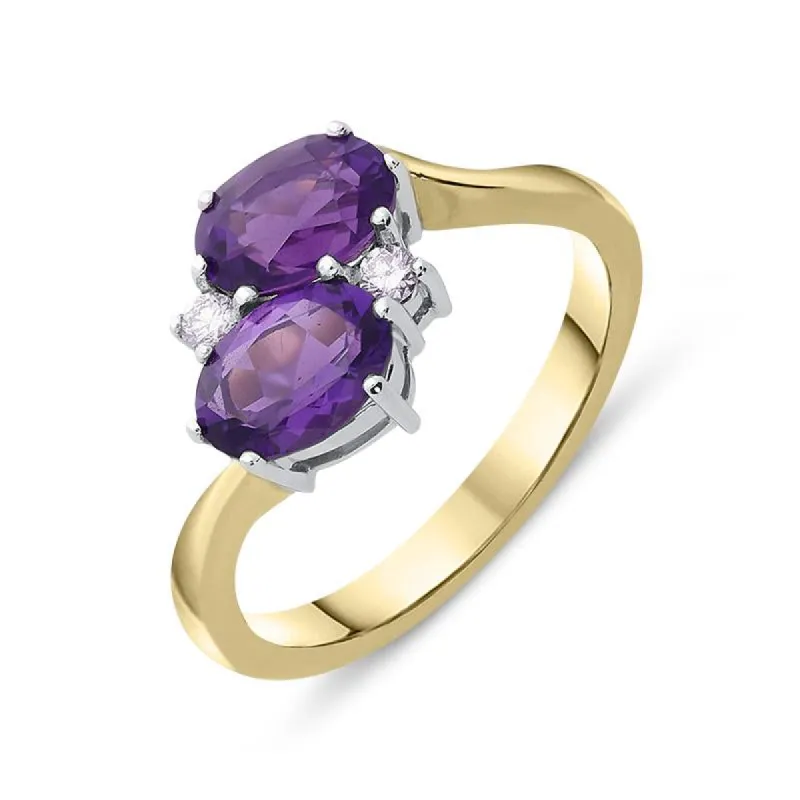 18ct Yellow Gold 1.45ct Amethyst Diamond Cross Over Ring sold by Jura Watches