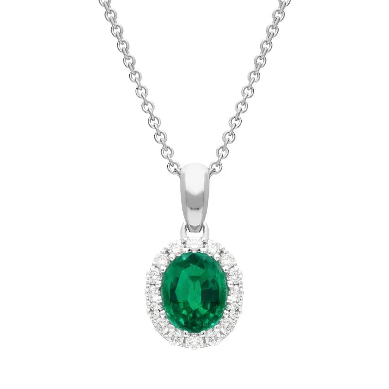 18ct White Gold 0.58ct Emerald Diamond Oval Necklace sold by Jura Watches