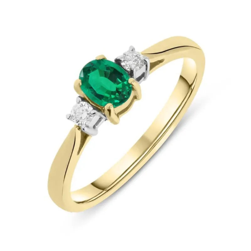18ct Yellow Gold Emerald Diamond Claw Set Oval Ring sold by Jura Watches