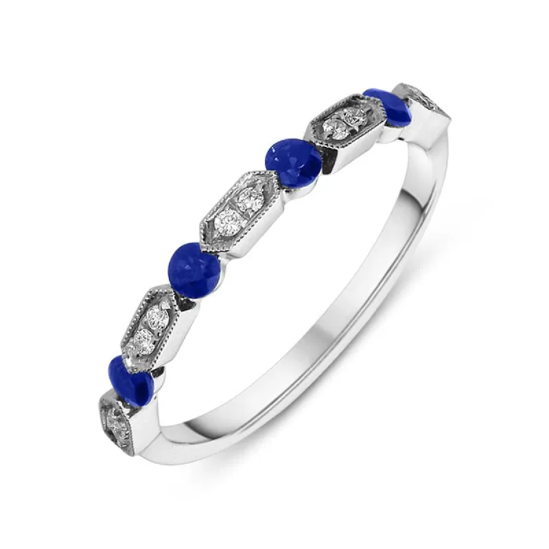18ct White Gold Sapphire Diamond Vintage Style Half Eternity Ring made by Jura Watches