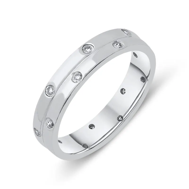 18ct White Gold 0.16ct Diamond 4mm Double Row Wedding Ring D sold by Jura Watches