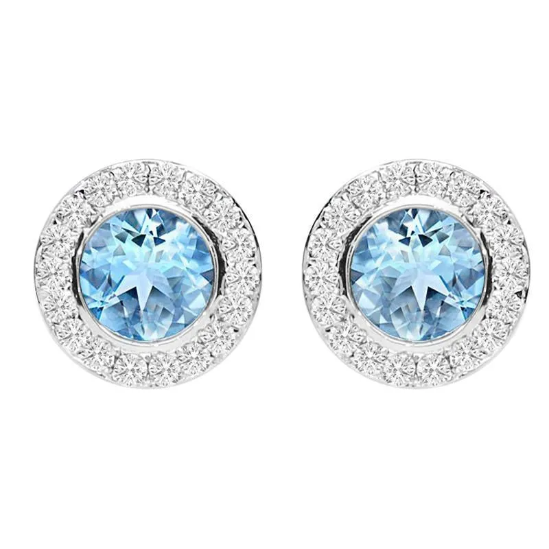 18ct White Gold 0.49ct Aquamarine Diamond Halo Stud Earrings sold by Jura Watches