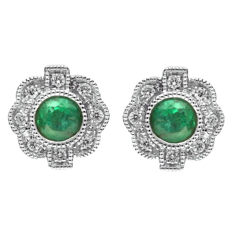 18ct White Gold Emerald and Diamond Flower Stud Earrings D sold by Jura Watches