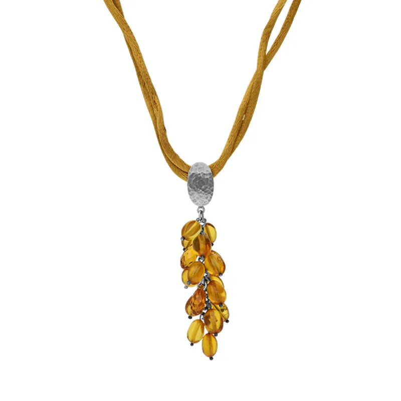 Sterling Silver Amber Droplet Gold Silk Necklace D sold by Jura Watches