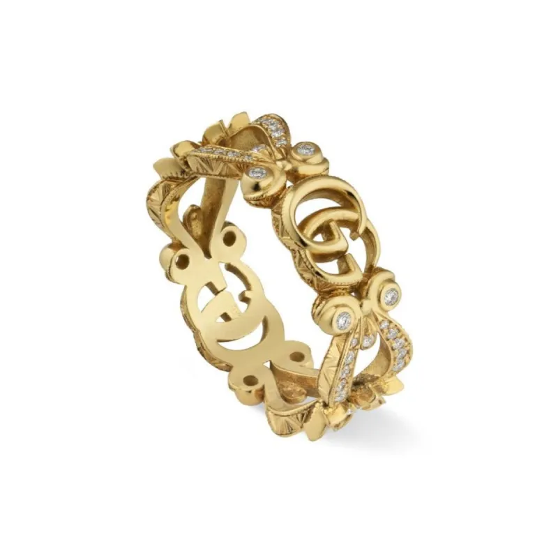 Gucci Flora 18ct Yellow Gold Diamond Pave Ring D sold by Jura Watches