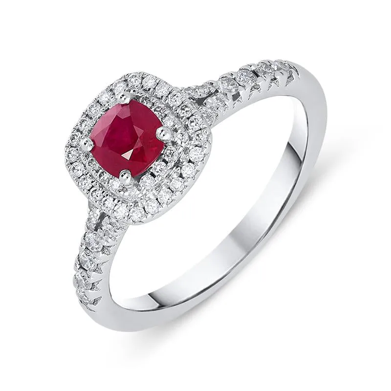 18ct White Gold 0.54ct Ruby Diamond Cushion Cut Ring D sold by Jura Watches