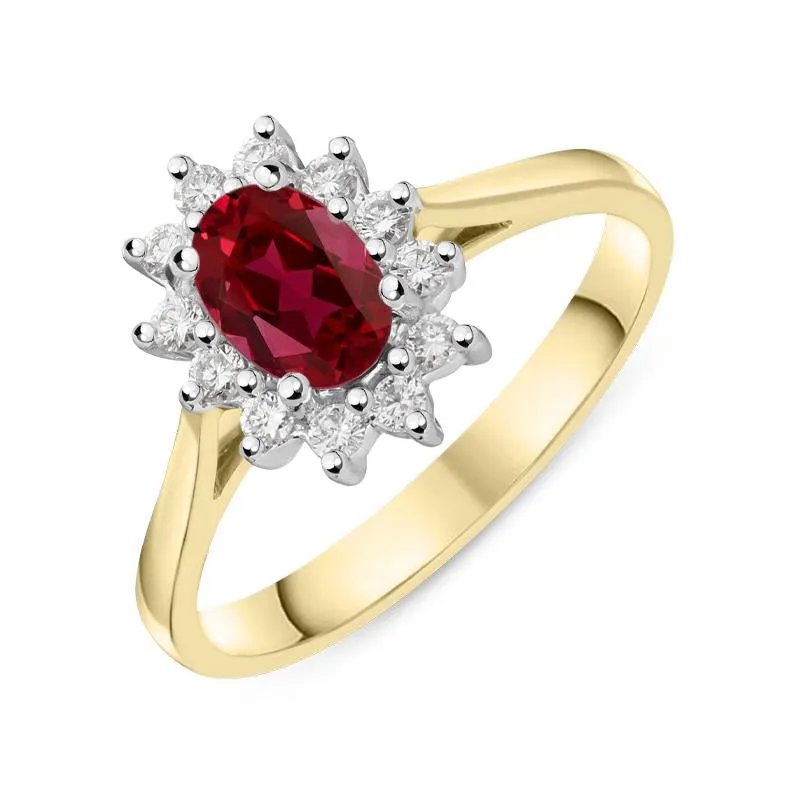 18ct Yellow Gold 0.63ct Ruby and Diamond Oval Cluster Ring sold by Jura Watches
