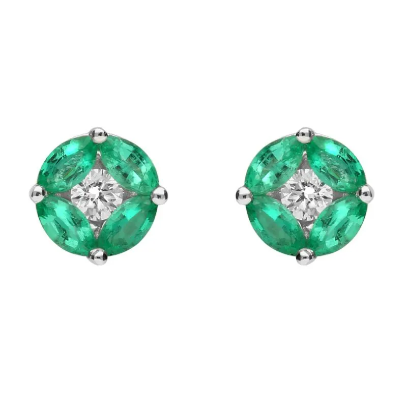 18ct White Gold Emerald and Diamond Stud Earrings sold by Jura Watches