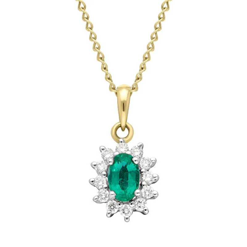 18ct White Gold Emerald and Diamond Cluster Necklace sold by Jura Watches