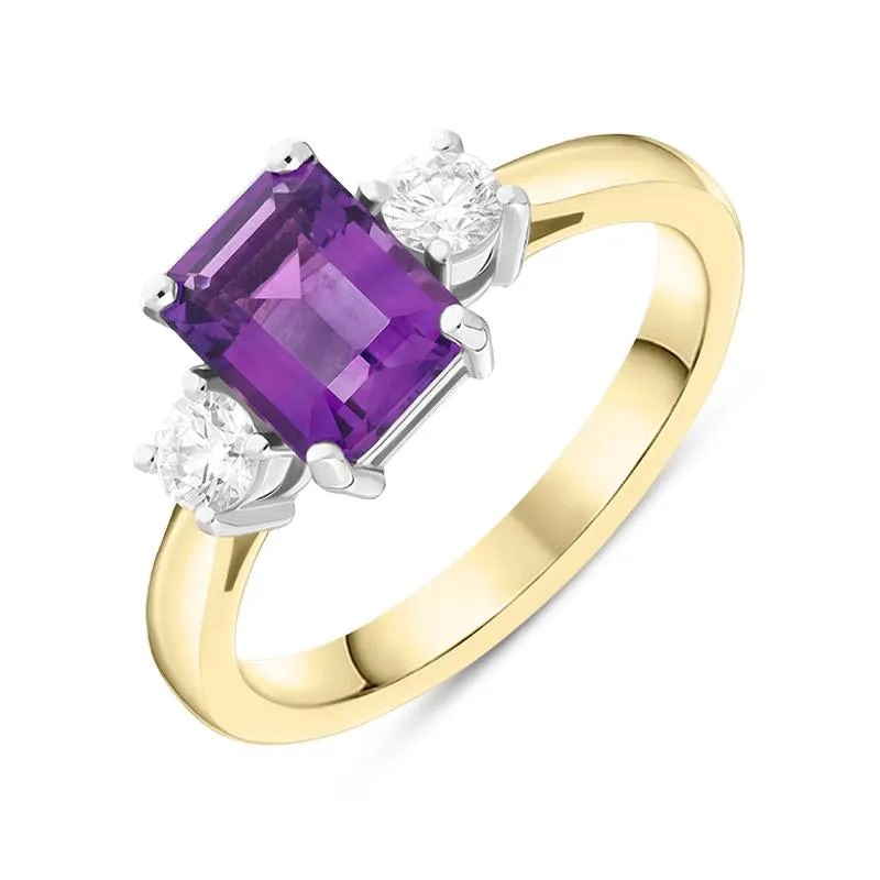 18ct Yellow Gold 1.39ct Amethyst 0.29ct Diamond Emerald Cut Ring sold by Jura Watches