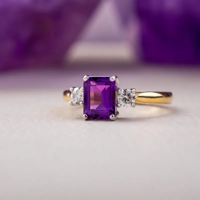 18ct Yellow Gold 1.39ct Amethyst 0.29ct Diamond Emerald Cut Ring sold by Jura Watches product image thumbnail 4