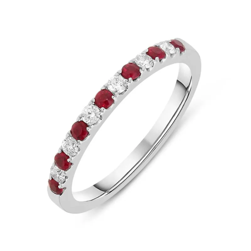 18ct White Gold 0.27ct Ruby Diamond Half Eternity Ring sold by Jura Watches