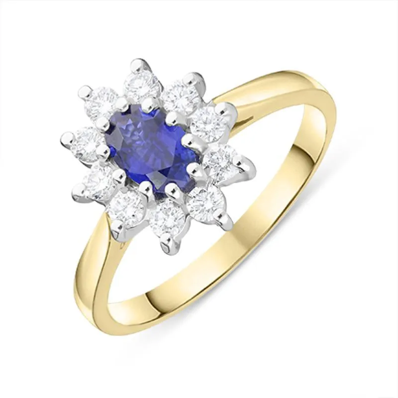 18ct Yellow Gold 0.49ct Sapphire Diamond Oval Cluster Ring sold by Jura Watches