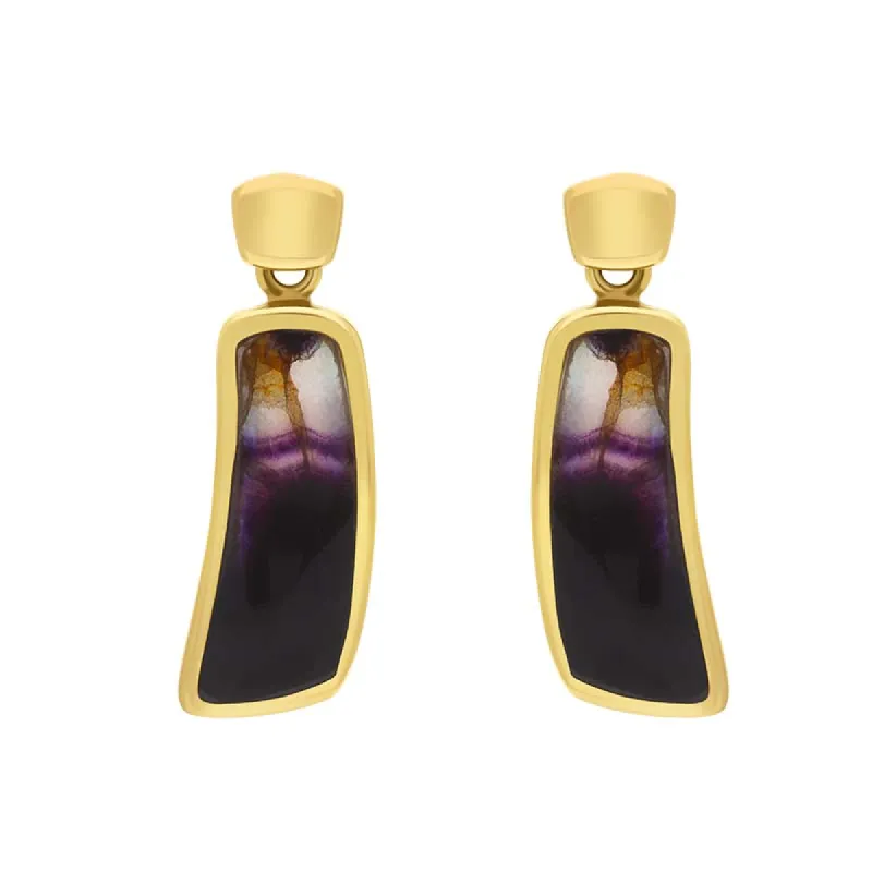 9ct Yellow Gold Blue John Organic Curved Drop Earrings D sold by Jura Watches