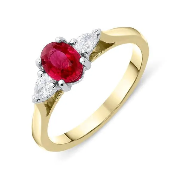 18ct Yellow Gold 0.70ct Ruby Diamond Trilogy Ring sold by Jura Watches