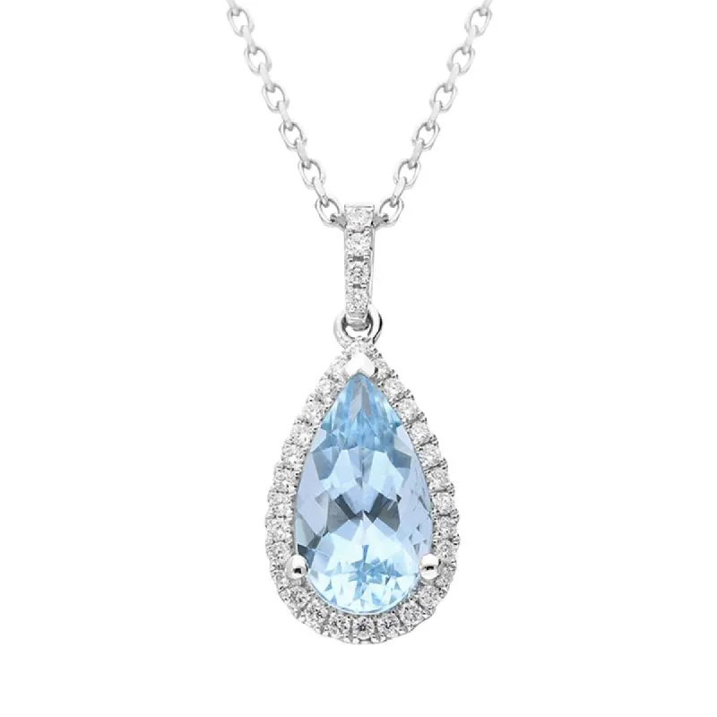 18ct White Gold Aquamarine Diamond Pear Cut Necklace D sold by Jura Watches