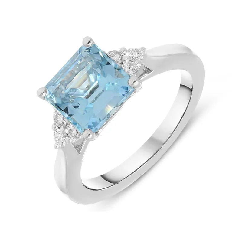 18ct White Gold 2.29ct Aquamarine Diamond Princess Cut Ring sold by Jura Watches