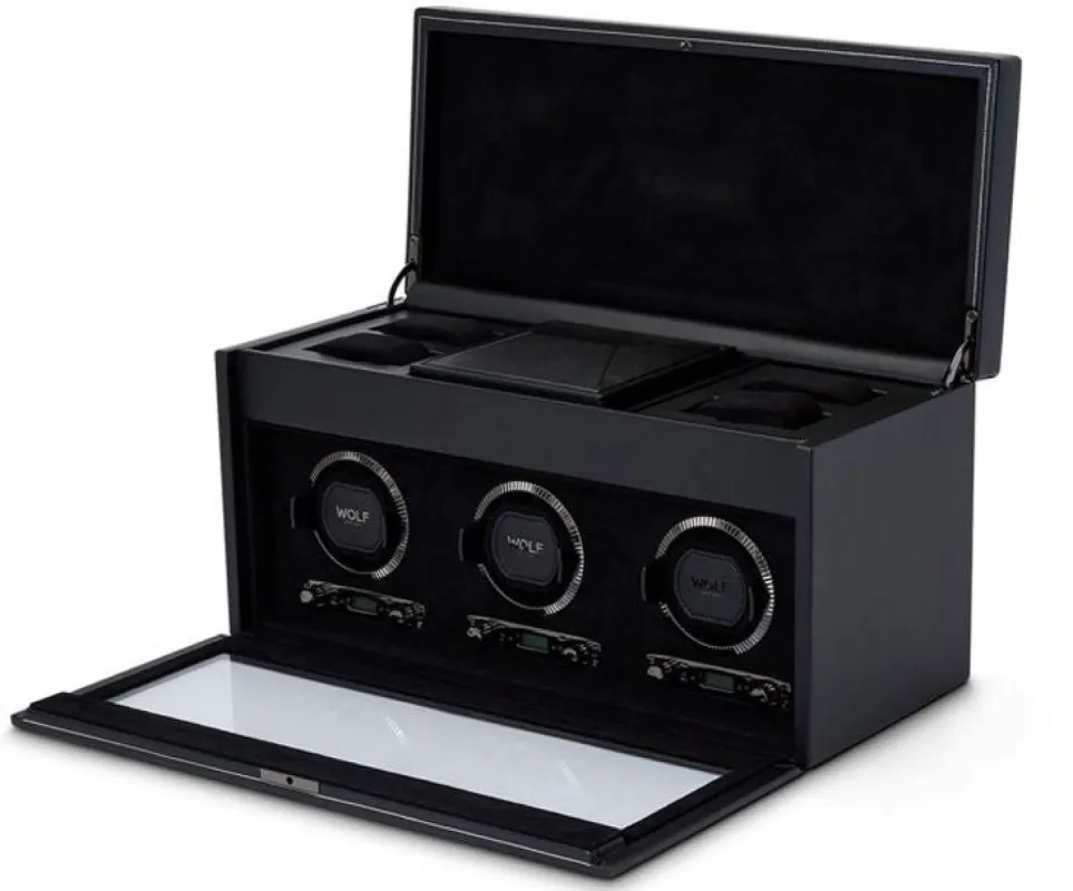 WOLF Watch Winder British Racing Black Triple Storage made by WOLF