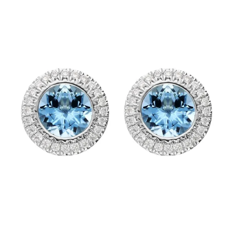 18ct White Gold 1.20ct Aquamarine 0.12ct Diamond Halo Stud Earrings sold by Jura Watches
