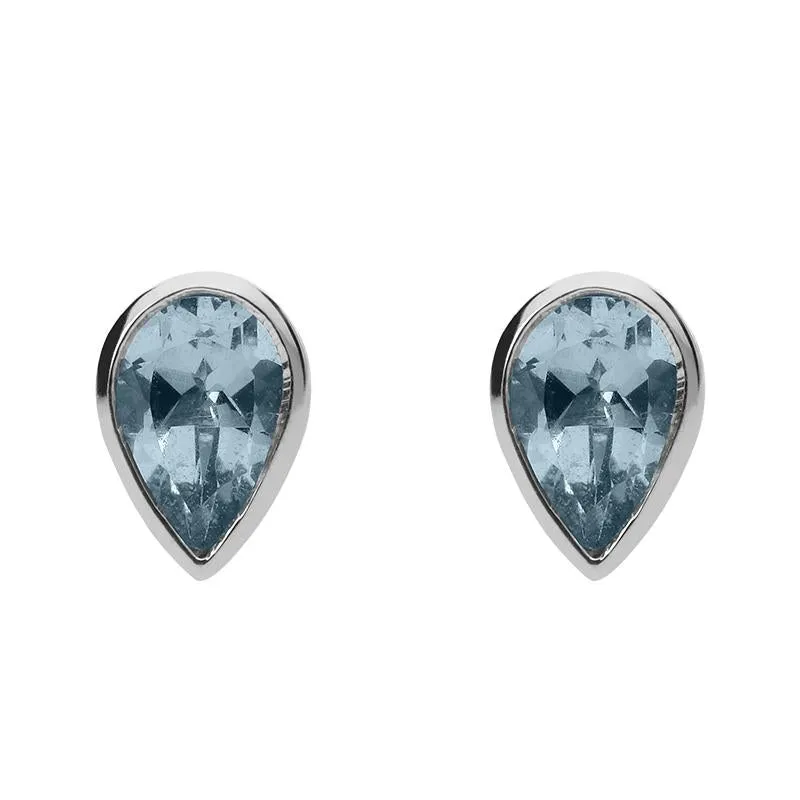 9ct White Gold Aquamarine 6x4mm Pear Rub Over Set Stud Earrings sold by Jura Watches