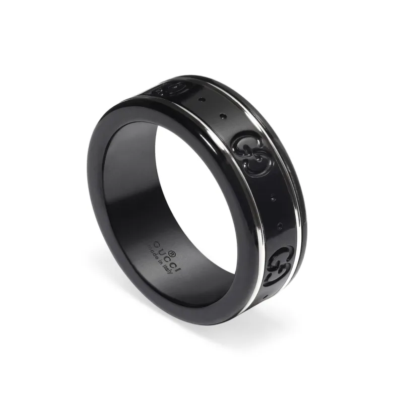 Gucci Icon 18ct White Gold Black Synthetic Corundum Thin Band Ring sold by Jura Watches