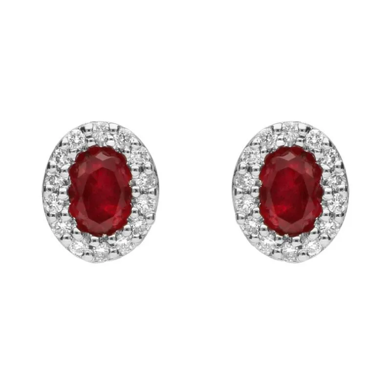 18ct White Gold Ruby and Diamond Oval Stud Earrings sold by Jura Watches