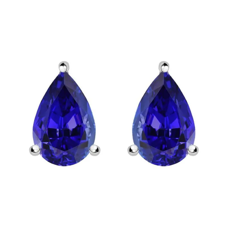 18ct White Gold 0.78ct Tanzanite Claw Set Pear Stud Earrings D sold by Jura Watches