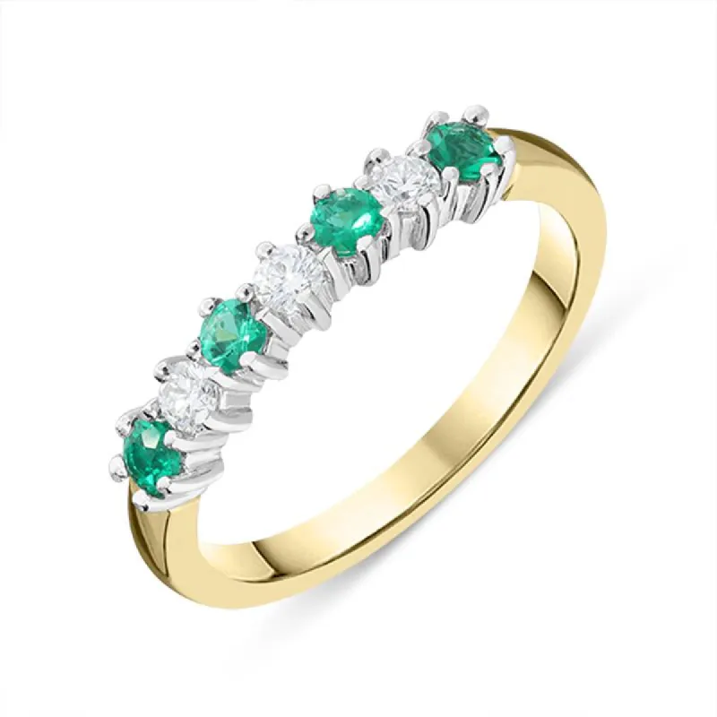 18ct Yellow Gold Emerald Diamond Half Eternity Ring sold by Jura Watches