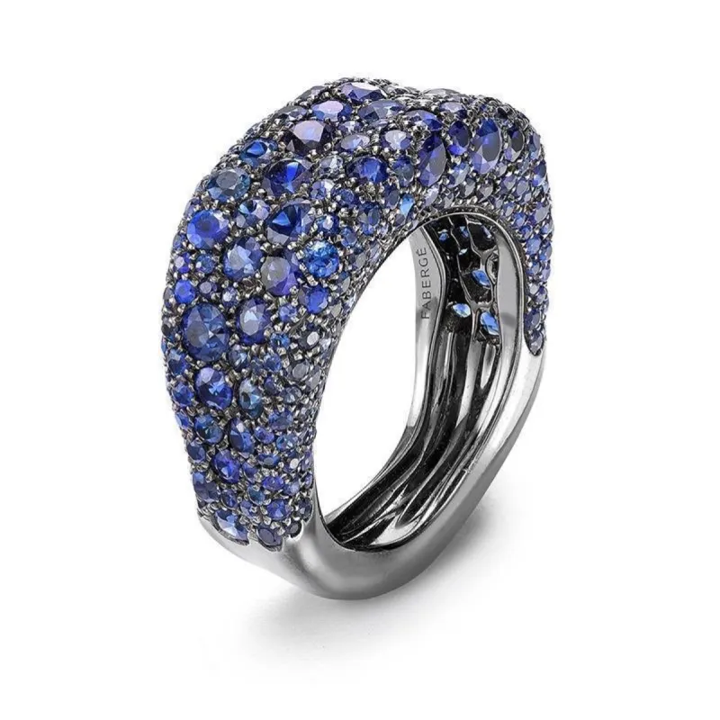Faberge Emotion 18ct White Gold Blue Sapphire Thin Ring sold by Jura Watches