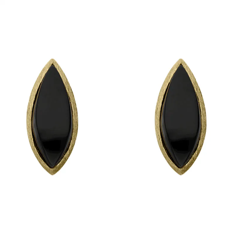 Sterling Silver Gold Plated Whitby Jet Marquise Stud Earrings D made by Jura Watches