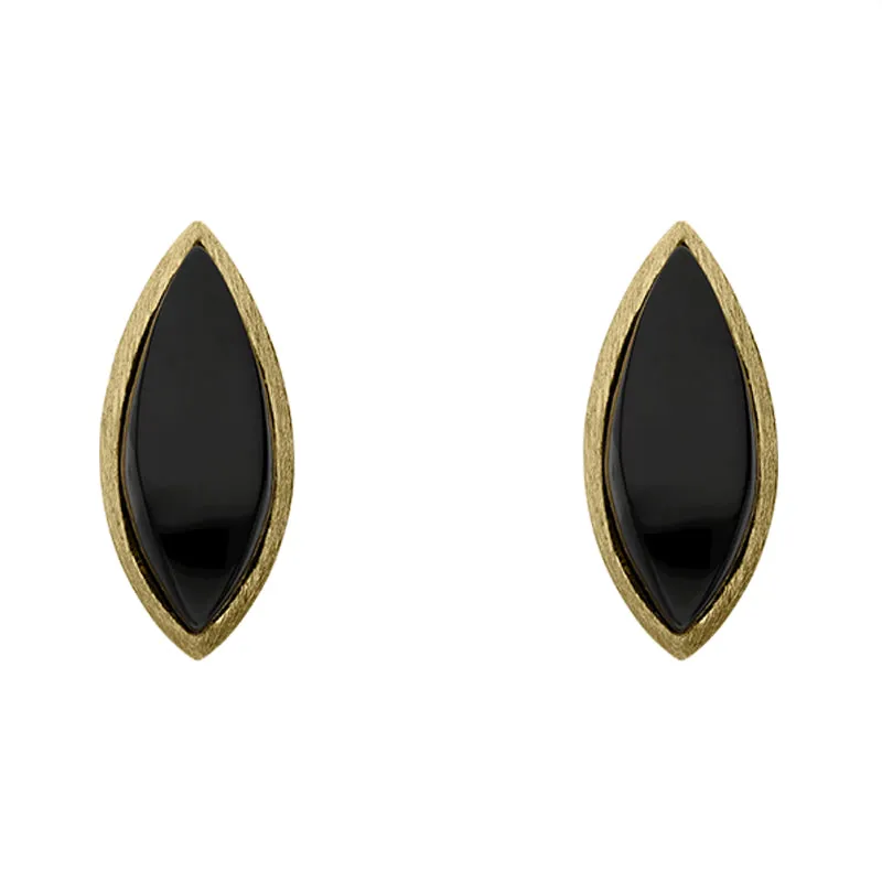Sterling Silver Gold Plated Whitby Jet Marquise Stud Earrings D sold by Jura Watches