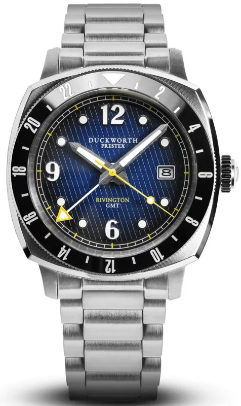 Duckworth Prestex Rivington GMT Blue Fume Steel Bracelet Watch made by Jura Watches