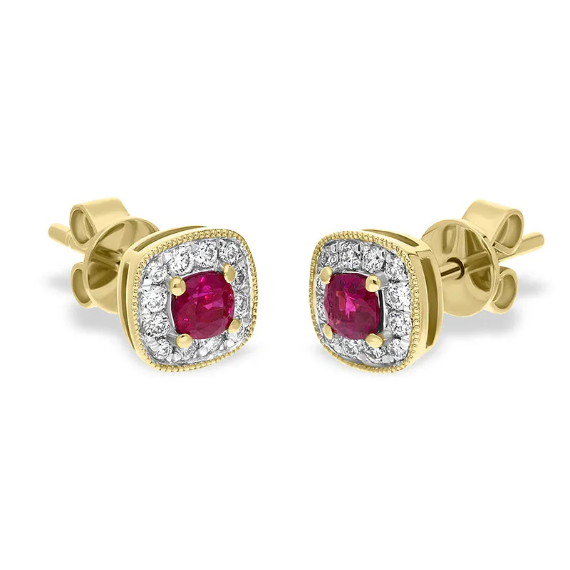 18ct Yellow Gold 0.33ct Ruby Diamond Cushion Stud Earrings sold by Jura Watches product image thumbnail 3