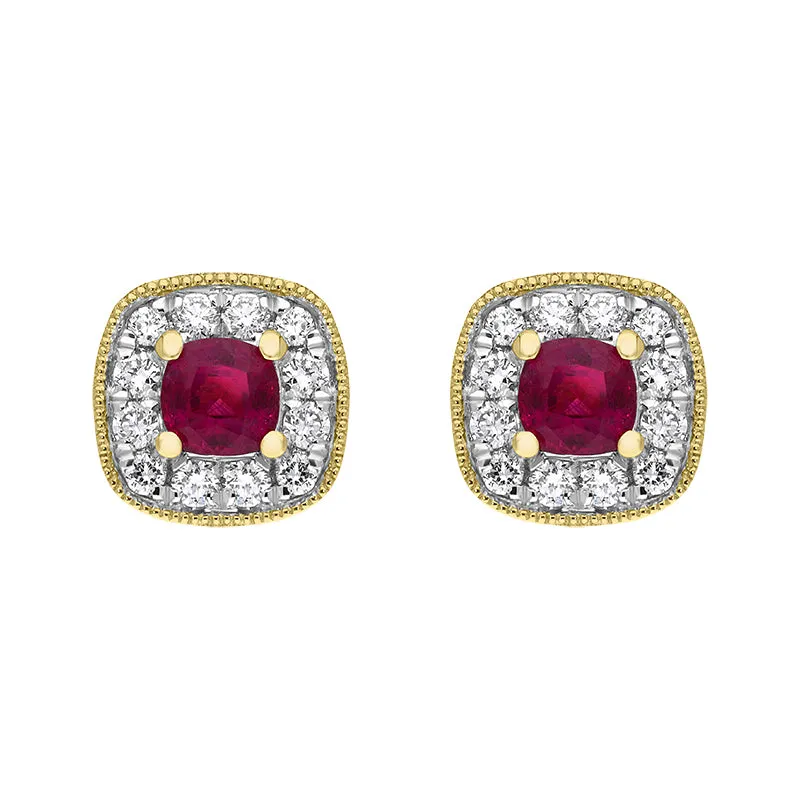 18ct Yellow Gold 0.33ct Ruby Diamond Cushion Stud Earrings sold by Jura Watches