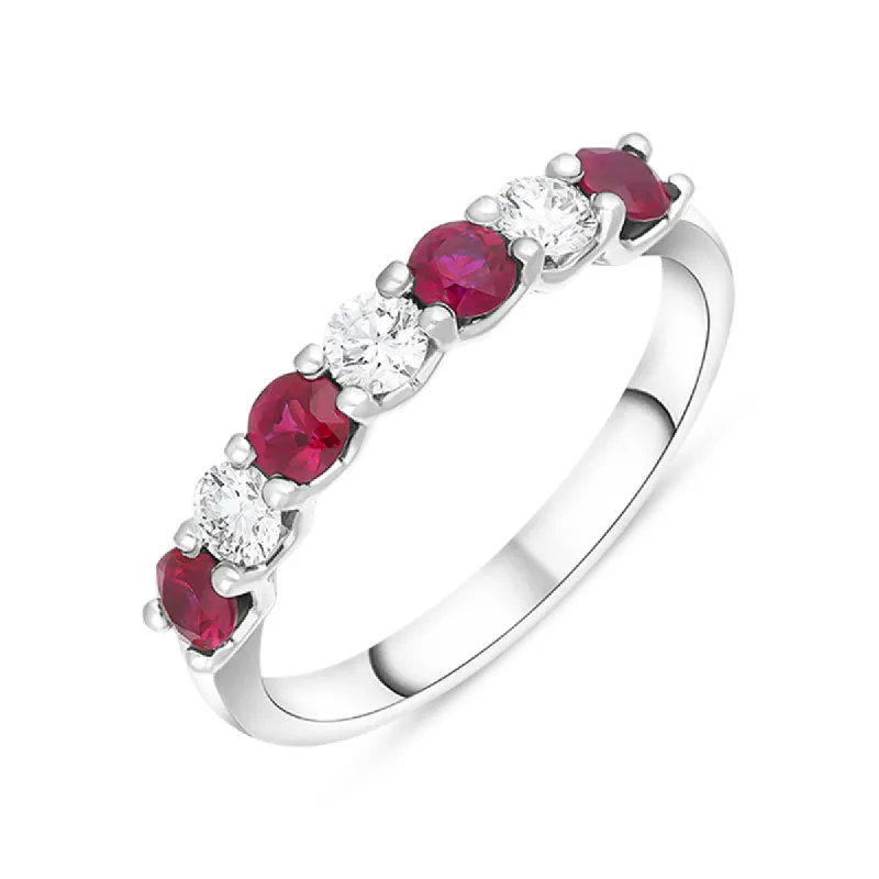 Platinum 0.52ct Ruby Diamond Half Eternity Ring made by Jura Watches