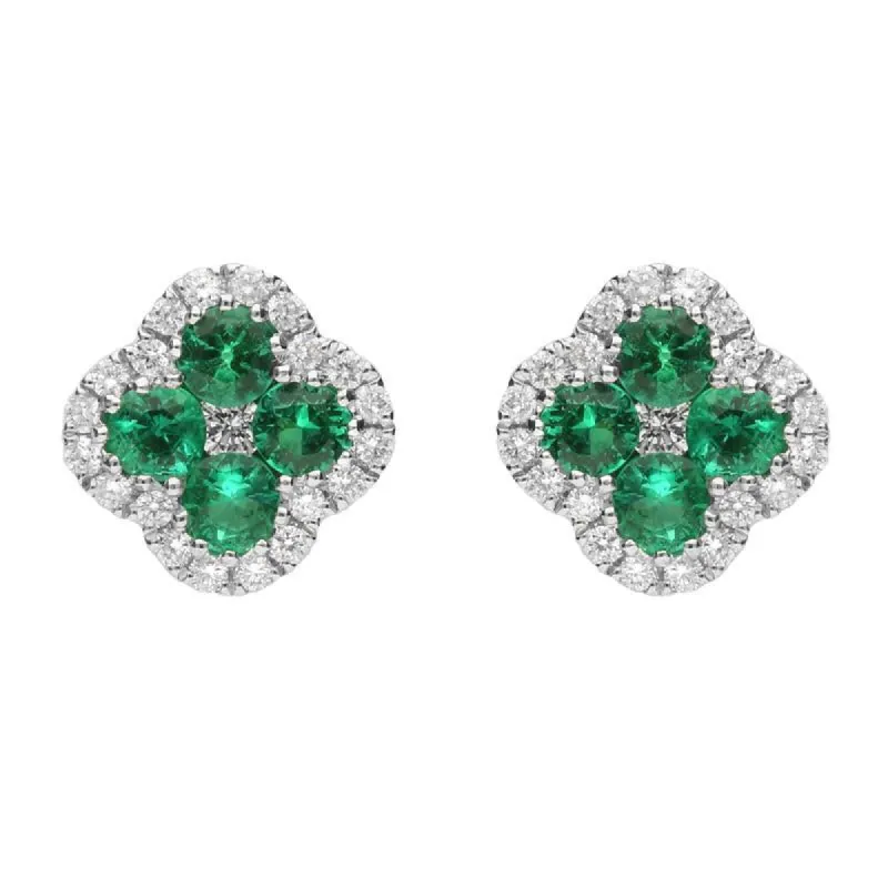 18ct White Gold Emerald and Diamond Clover Stud Earrings D made by Jura Watches