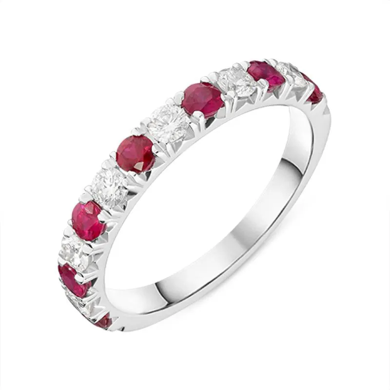 18ct White Gold 0.52ct Ruby Diamond Half Eternity Ring sold by Jura Watches