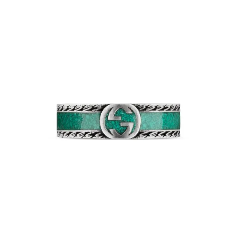 Gucci Interlocking G Sterling Silver Turquoise Enamel 6mm Band Ring D sold by Jura Watches