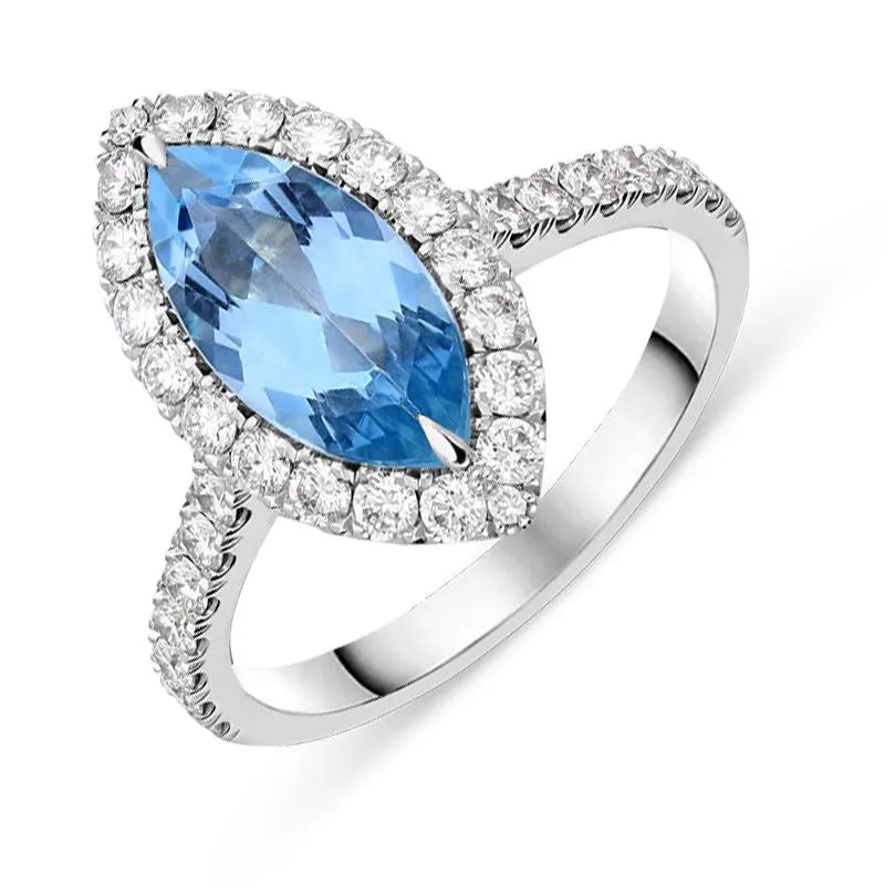 18ct White Gold 1.51ct Aquamarine Diamond Marquise Ring sold by Jura Watches