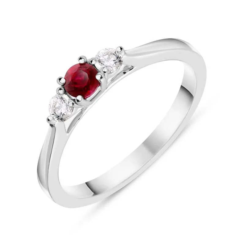 18ct White Gold Ruby Diamond Trilogy Ring sold by Jura Watches