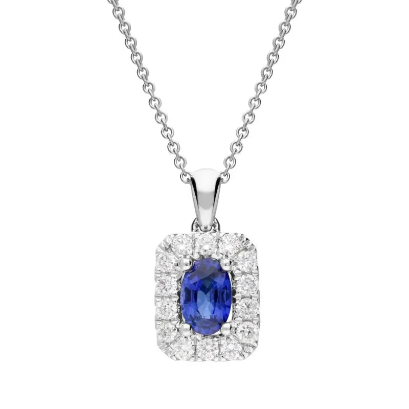 18ct White Gold 0.48ct Sapphire and Diamond Oblong Necklace sold by Jura Watches